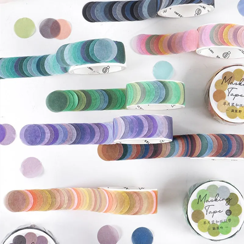 

100pcs/roll Morandi Color Dot Washi Masking Tape Round Stickers Dot Stickers Decorative Sticky Paper Tapes For Scrapbook Planner