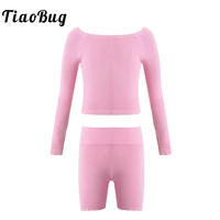 kids solid color winter warm knit sweater long sleeve thermal tops with shorts girls ballet dress training gymnastics dancewear