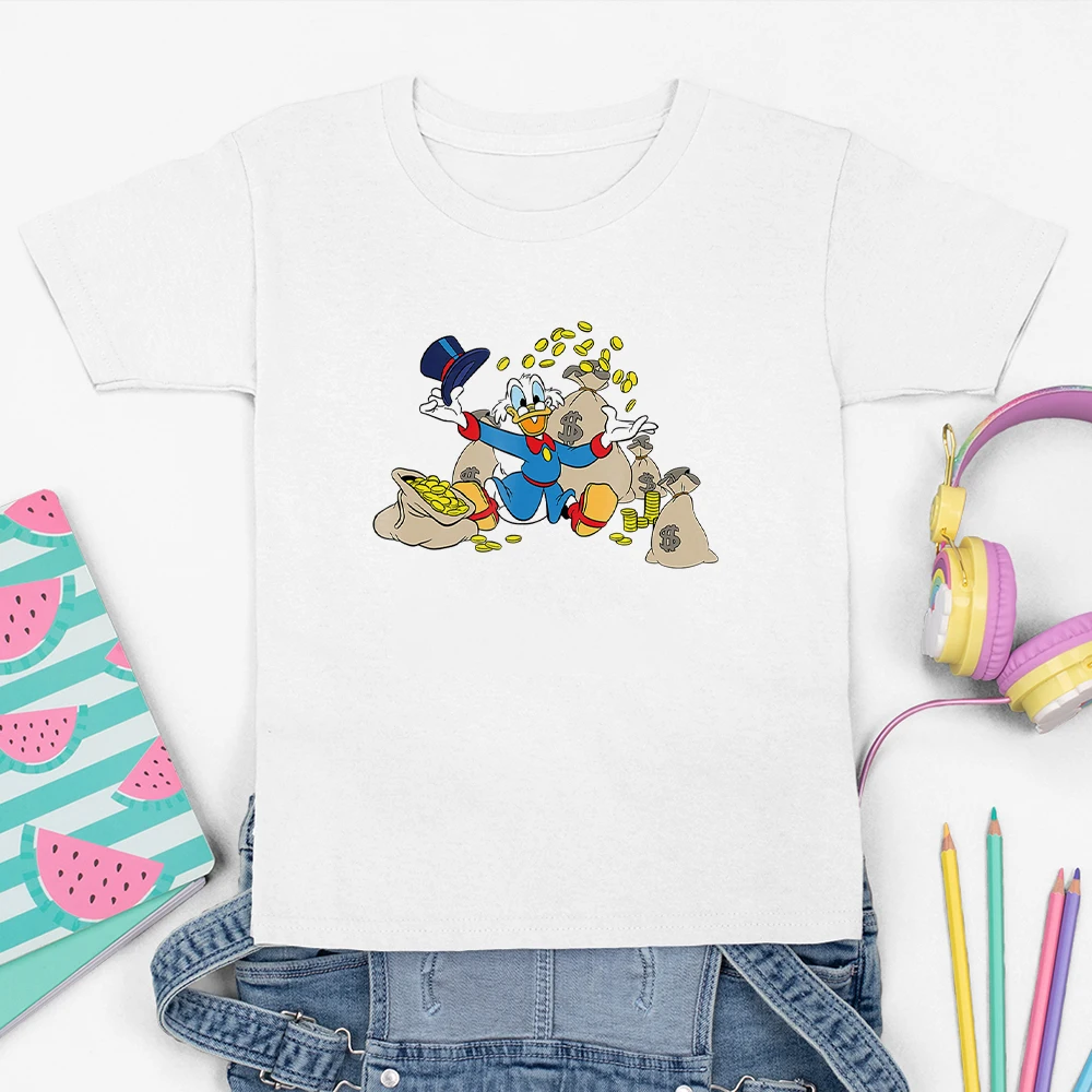 Scrooge-camisetas de Disney para ni&ntilde;os, ropa con estampado de McDuck, moda de verano al aire libre, Unisex, cuello redondo-2
