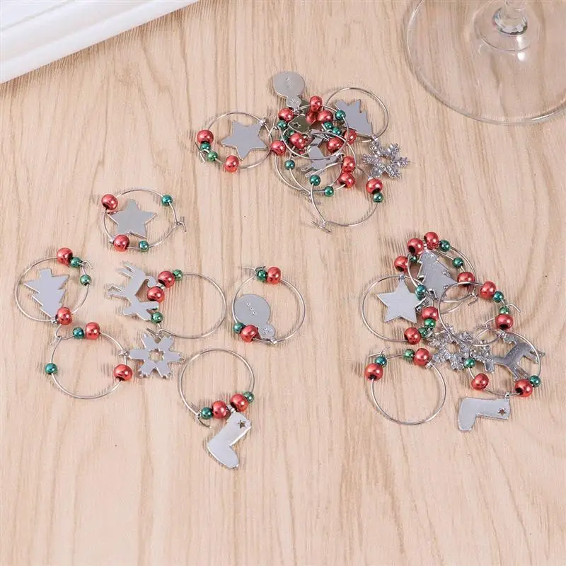 6 шт. подвески для бокала вина кольца рождественские тематические стеклянные