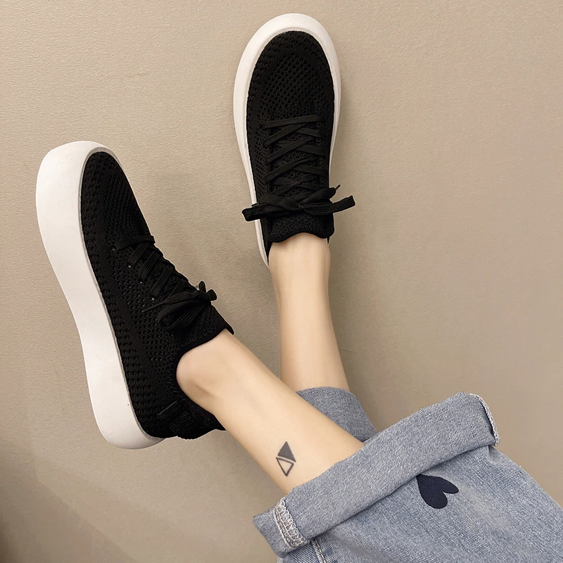 

Platform Women Sandals Summer Woman Mesh Breathable Thick Bottom Femmes Shoes Fashion Hollow Lace Up Non-slip Flats Women Shoes