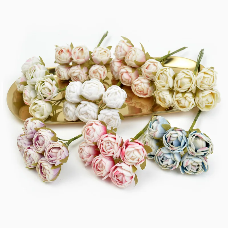 Искусственные цветы 6 шт./лот новый фланелевый букет из розового чая свадебное