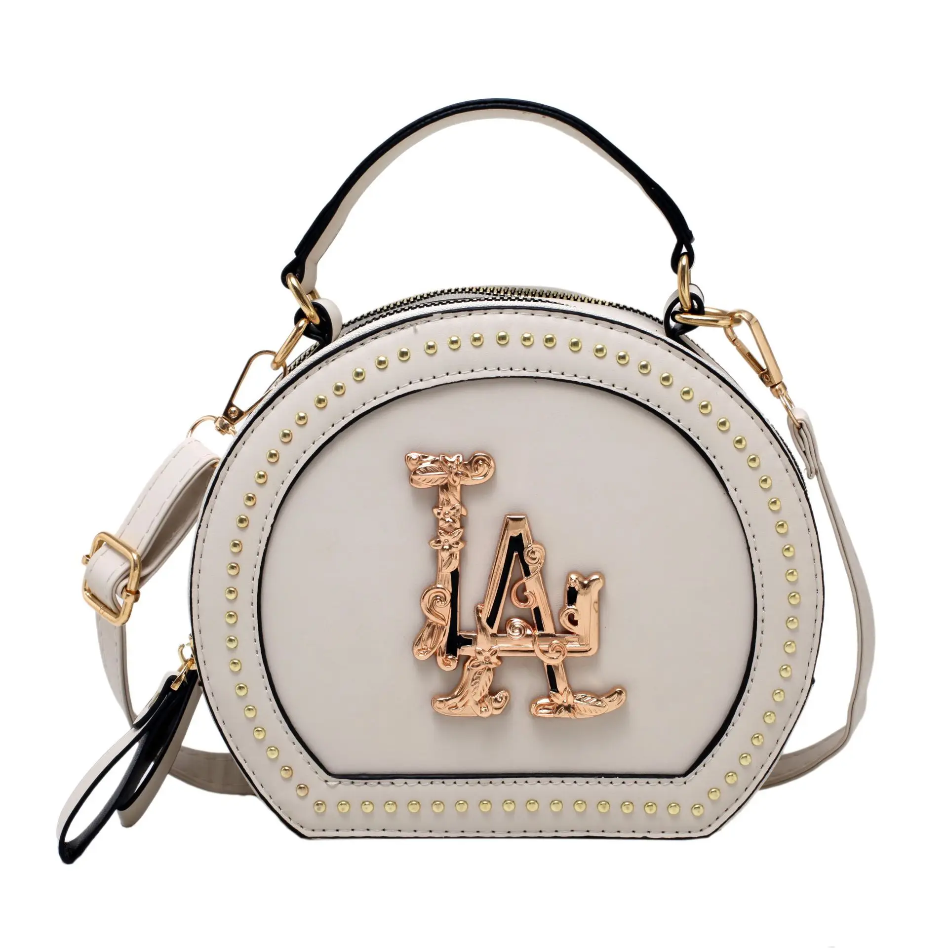

2021 Metal Decorative Round Pu Leather Cool Water Drill Edging Shoulder Bag