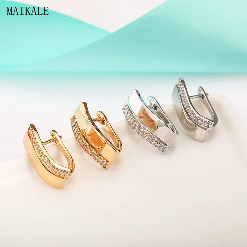 Женские серьги клипсы с цирконом MAIKALE трендовые Очаровательные золотые новый