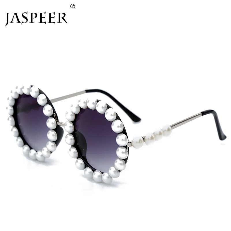 JASPEER круглые жемчужные солнцезащитные очки Женские винтажные в небольшой оправе