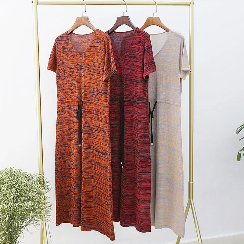 Женское шелковое платье с V-образным вырезом коротким рукавом и эластичной