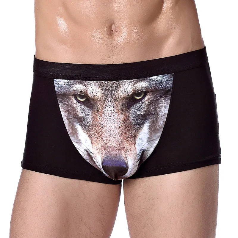 

3D Personalized Men's Underwear Creative Wolf Head Eagle Head Animal Print Men's Sexy Cotton Boxer Male Panties 2021
