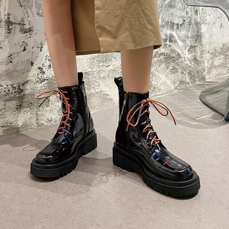 

COVIBESCO 2020 Casual Ankle Boots For Women Genuine Leather Shoes Woman Autumn Winter Lace-Up Platforms Motorcycle Martin Boots