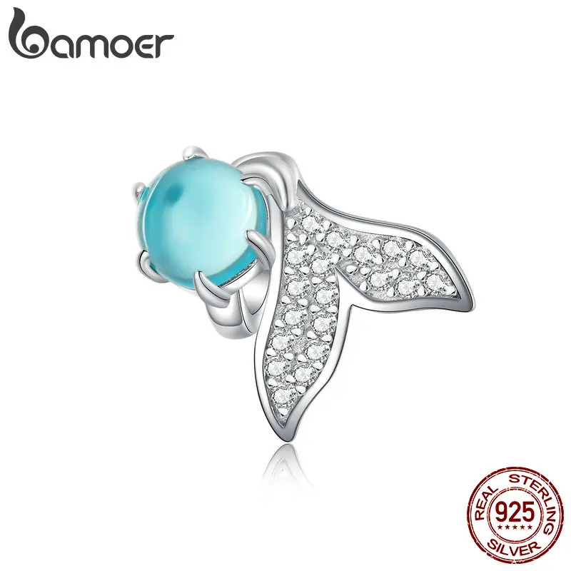 

bamoer Mermaid Tail Charm fit Original Silver 925 Bracelet & Bangle Blue Tear European Charms DIY Jewelry Girl Gifts SCC1226