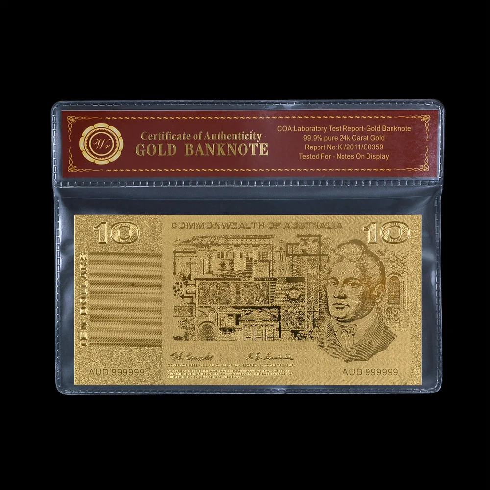Золотая фольга для банкнот WR Australia 1/2/5/10/50/100/500 долларов с рамкой Coa искусственные