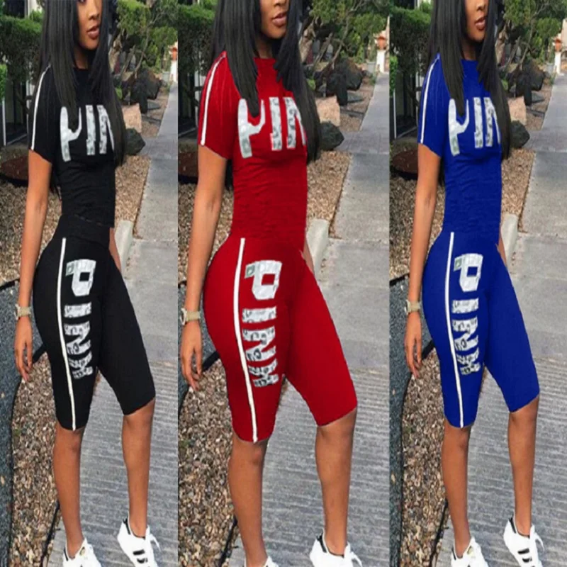 

Summer Women's Hot Sale Letter Pattern Printing Fashion Personality Casual Sportswear Suit Conjuntos De Mujer Ensemble Femme