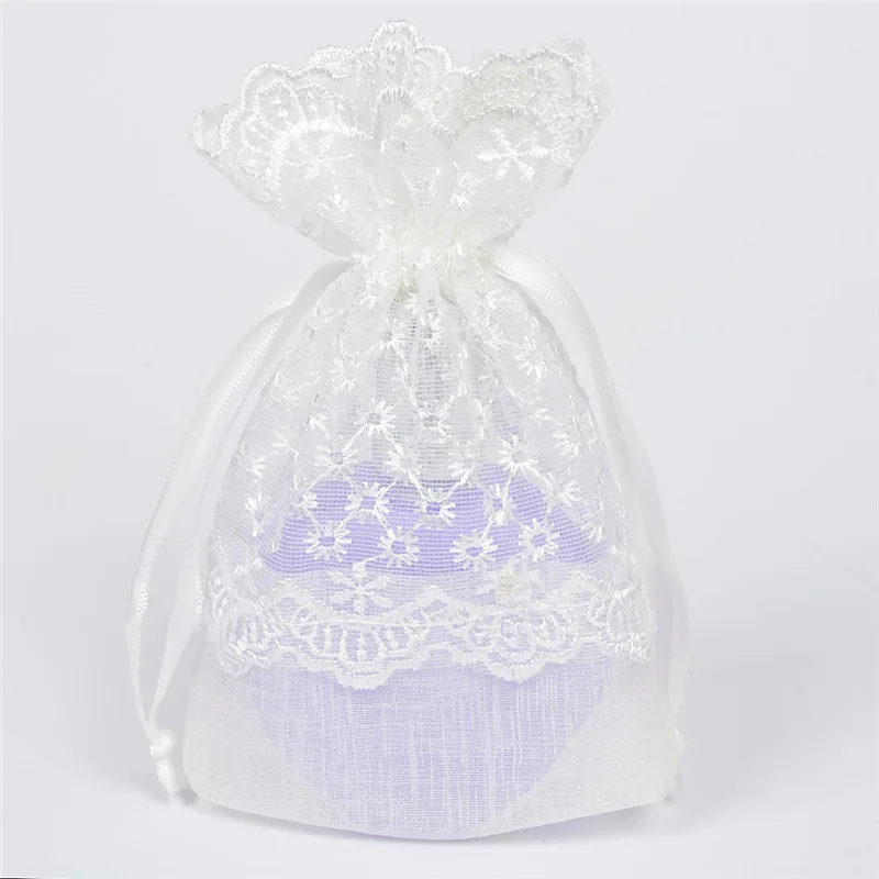 Creative 10PCS 10x14cm White Lace Flower Organza Drawstring Bags Pouches Jewelry Wedding Gift | Украшения и аксессуары