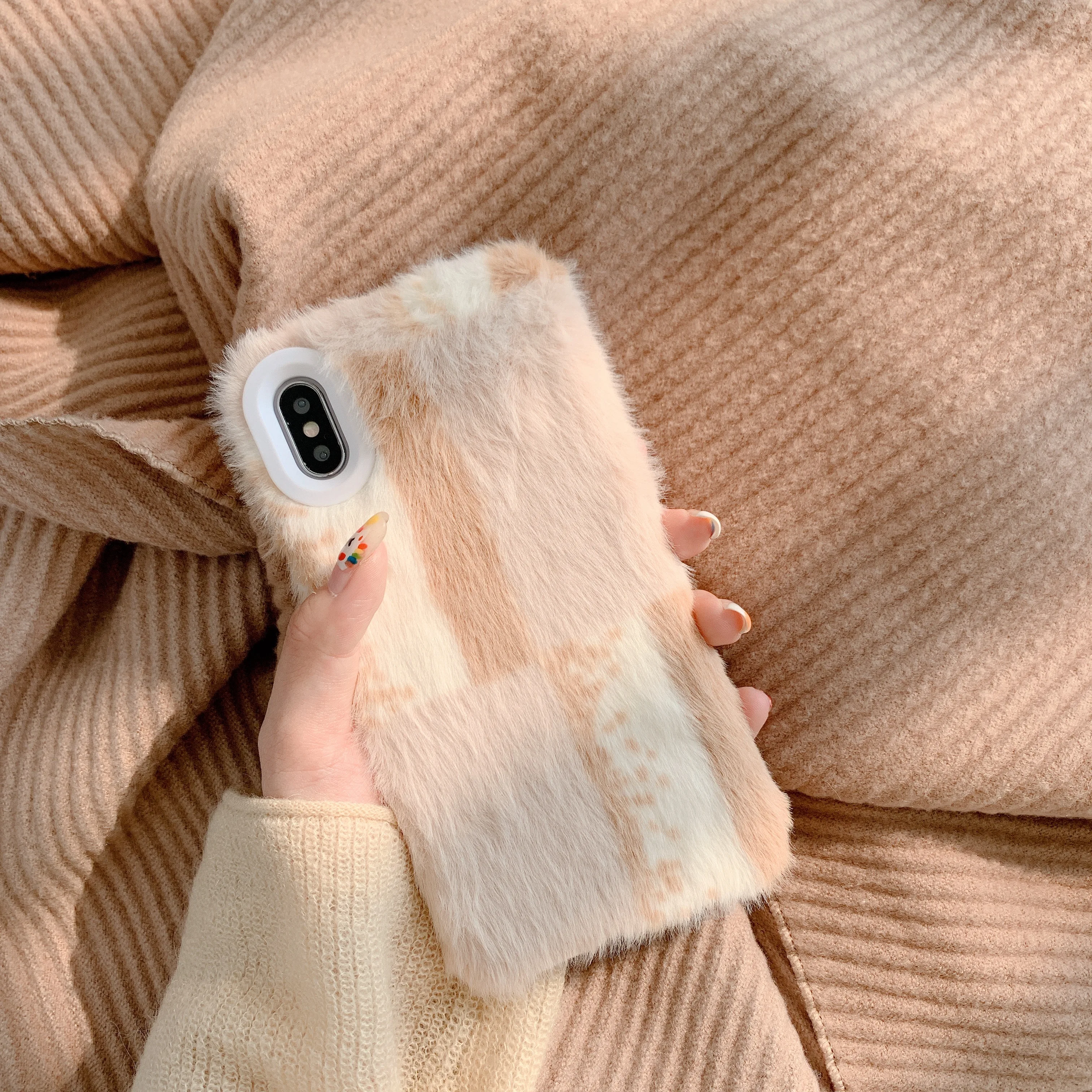 ORYKSZ Luxury Rabbit Warm Fur Plush Phone Case For iPhone 11 Pro Max X XS XR 6 6S 7 8 Plus Lovely Furry Soft hair Back Cover |