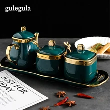 Ceramic Spice Jars Sets Oil Soy Sauce Vinegar Seasoning Bottle Sugar Container Salt Pepper Shakers Kitchen Accessories Organizer