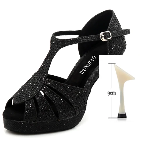 heel 9cm WUXIJIAO/Женская обувь для латинских танцев для взрослых; летняя обувь для танцев на открытом воздухе; сандалии для бальных танцев на высоком каблуке; мягкая подошва - Цвет: heel 9cm