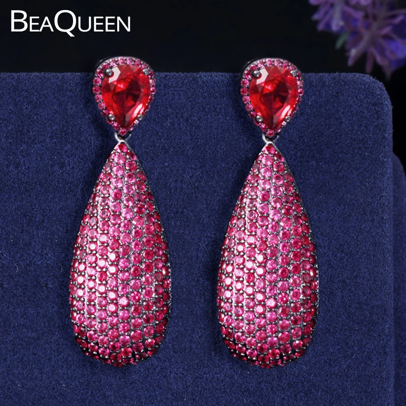 Уникальные Красные кубические циркониевые серьги BeaQueen с вышитыми