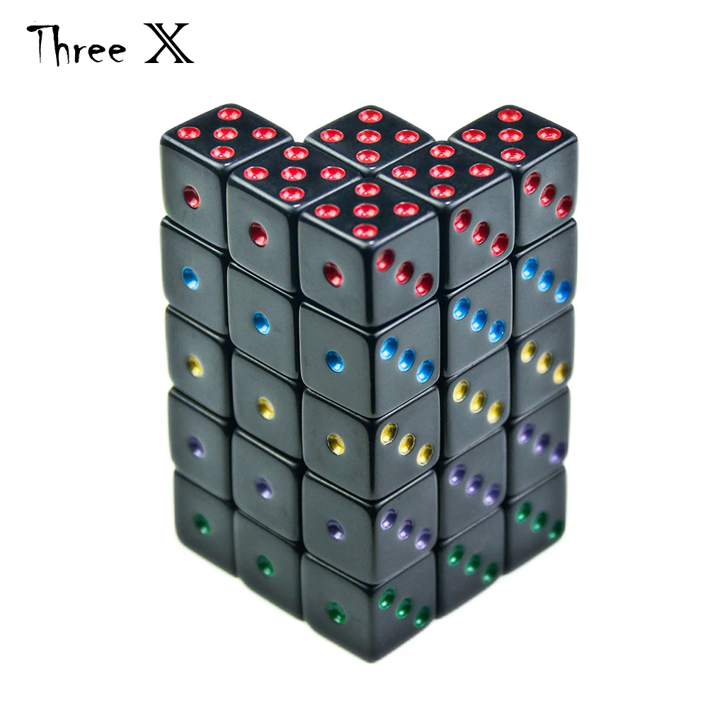 Черный 6-гранная игр Набор кубиков 16 мм квадратный угол для ролевых как например