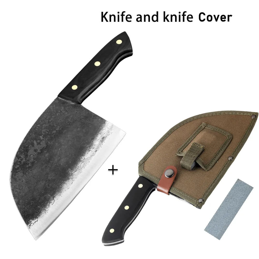 Knife andknife cover XITUO Полный Тан ручной работы кованый нож шеф-повара с жестким плакированным стальным лезвием Мясник убой Кливер нож кухонный разделочный инструмент для нарезки - Цвет: Knife andknife cover