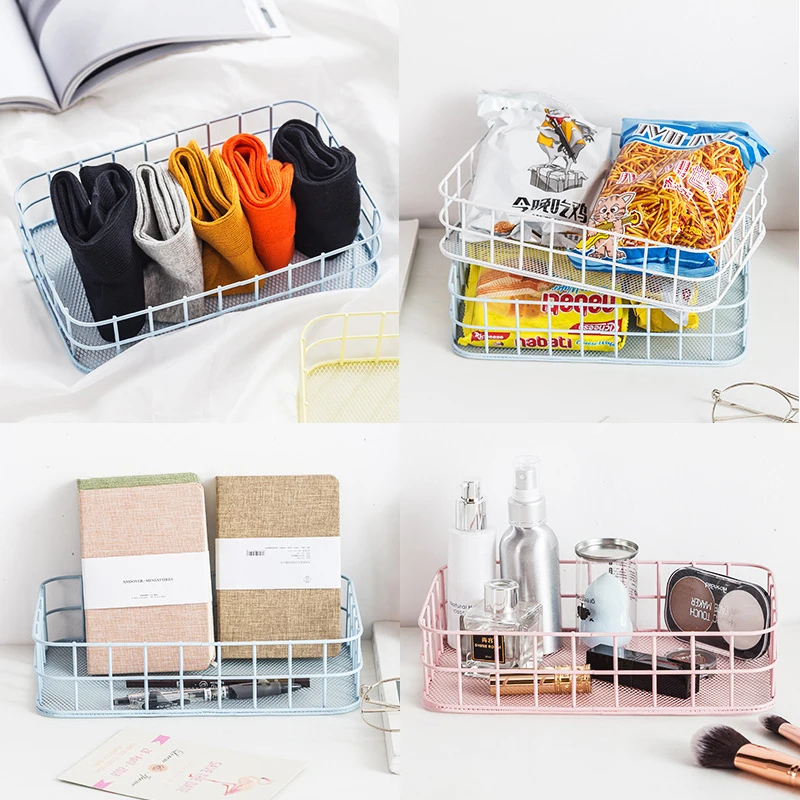 

Nordic Rose Gold Metal Wire Storage Basket Office Desktop Sundries Makeup Brushes Holder Table Cosmetics Organizer Iron Basket