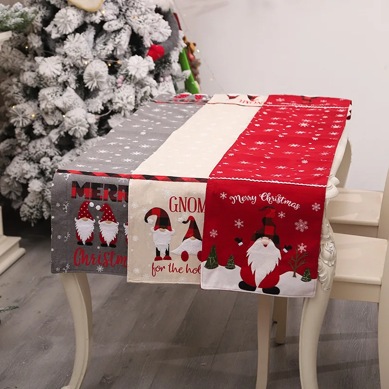 

New Embroidery Faceless Elderly Table Runner Snowflake Tablecloth Creative European Christmas Coffee Table Decoration Placemat