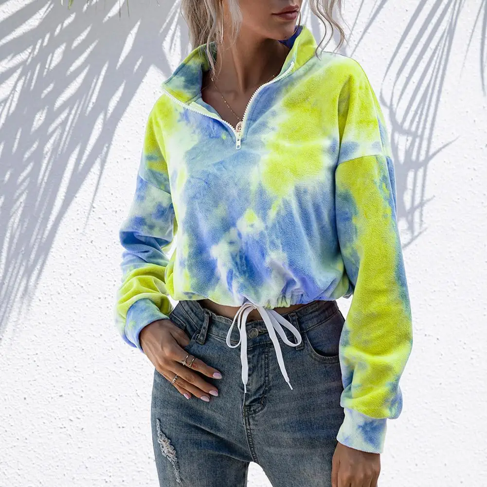 

Стильная женская толстовка на молнии со стоячим воротником, Короткая Толстовка с завязками