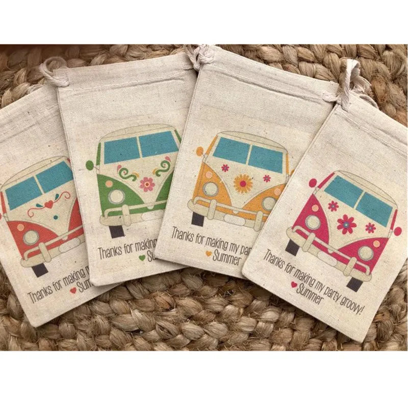 

Hippie Theme Party Favor Bag 10pcs custom Volkswagon Van birthday gift Bag Baby Shower treat bags welcome bag baptism muslin bag