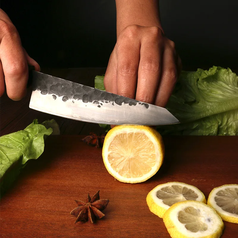

Forged Knife Handmade Hammer Chef's Knife Ebony Handle Slicing Knife Multi-purpose Sashimi Cooking Knife Cutting Knife
