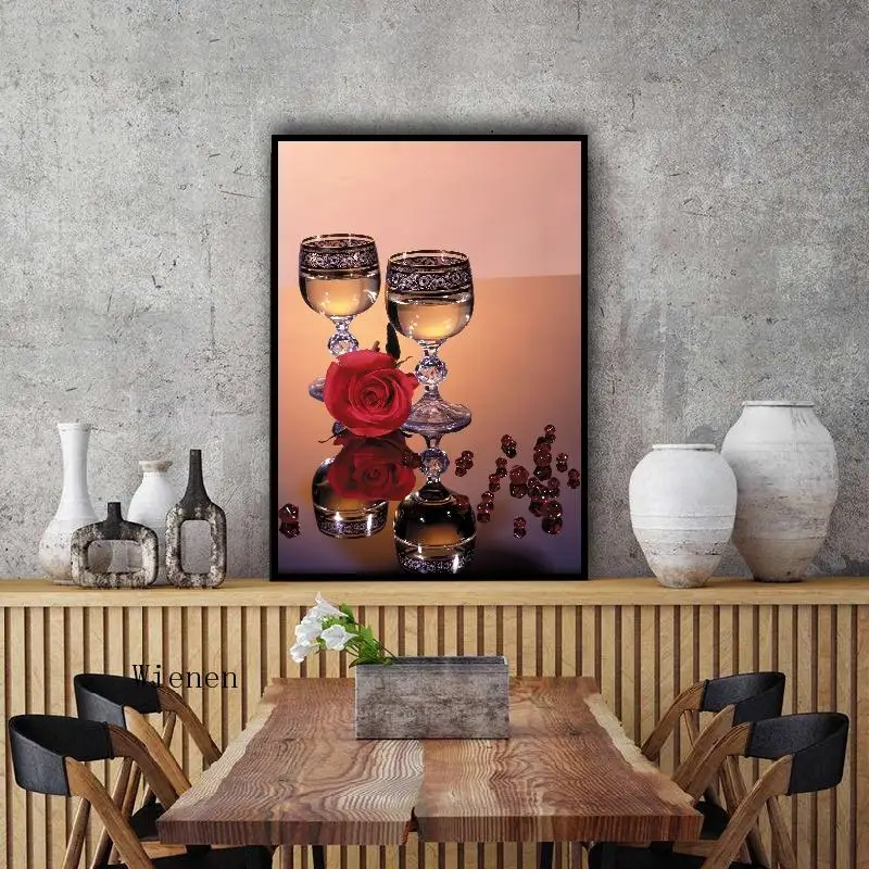 

Modern Minimalist Wall Art Poster Champagne Rose Canvas Painting Hd Print Pictures for Romantic Kitchen Dining Hall Bar Decor