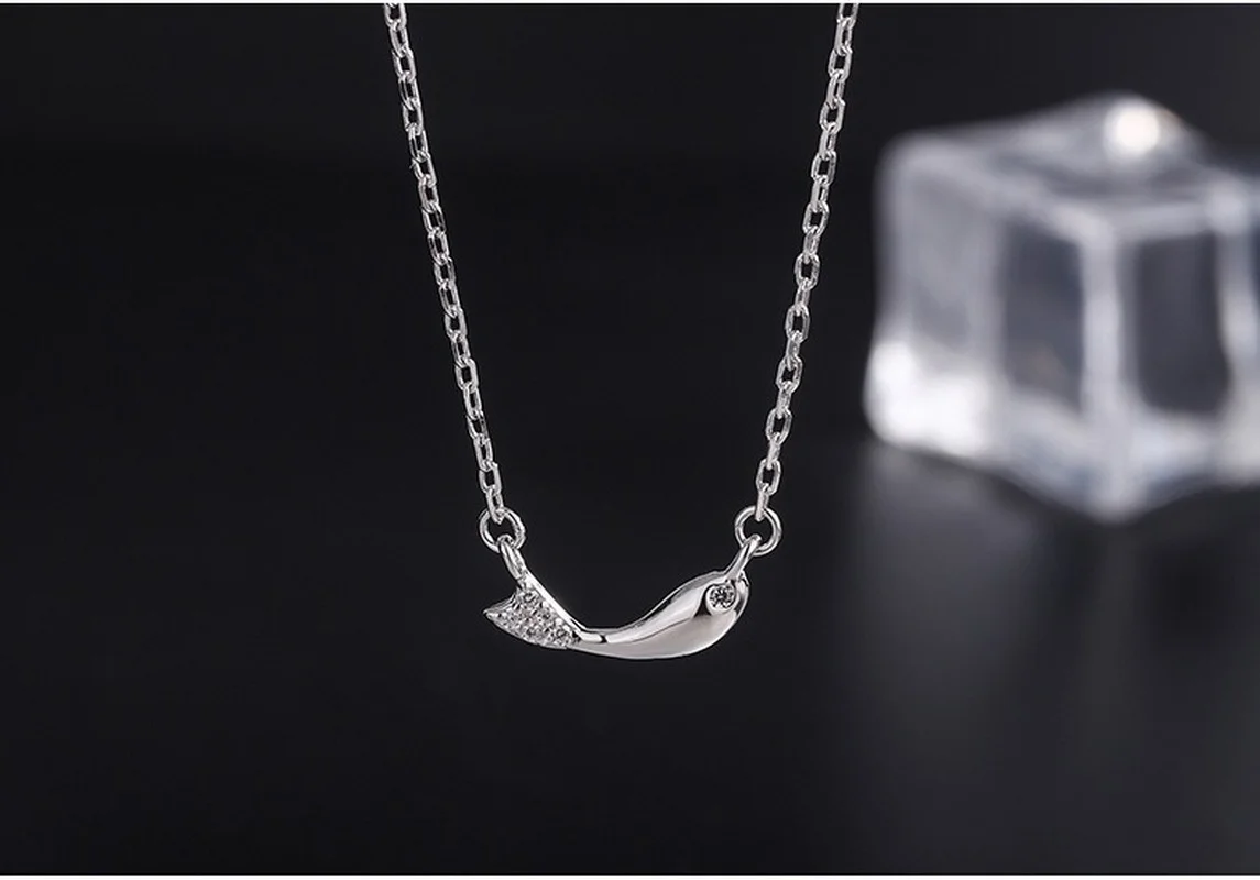 

Sterling Silver Dolphin Necklace Female Light Luxury Niche Design Sense Simple Fish Pendant INS Cold Wind Clavicle Chain