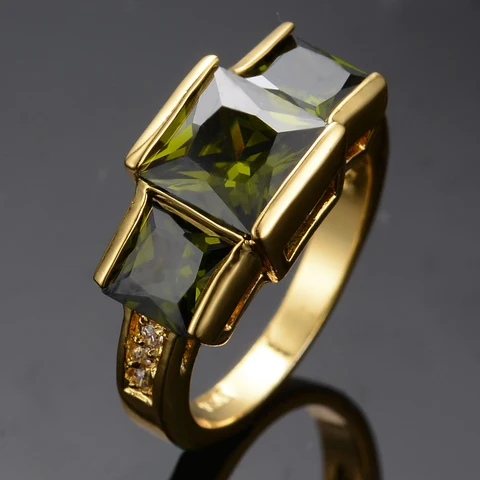 Очаровательное женское кольцо с оливковым зеленым кристаллом и камнем, обручальное кольцо желтого цвета для женщин, винтажное квадратное обручальное кольцо невесты