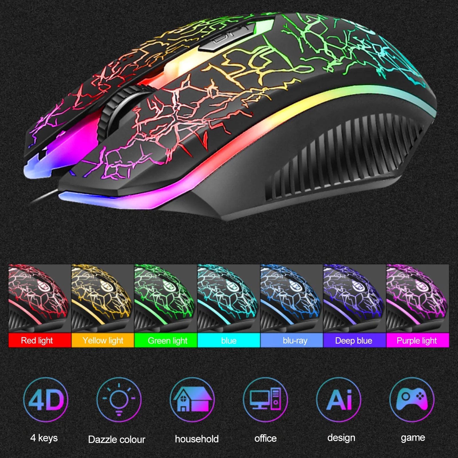 

Wired Keyboard Mouse Set 3 Level DPI Free Adjustment Rainbow-Colored LED Gaming Set With Rainbow LED Breathing Night Lighting