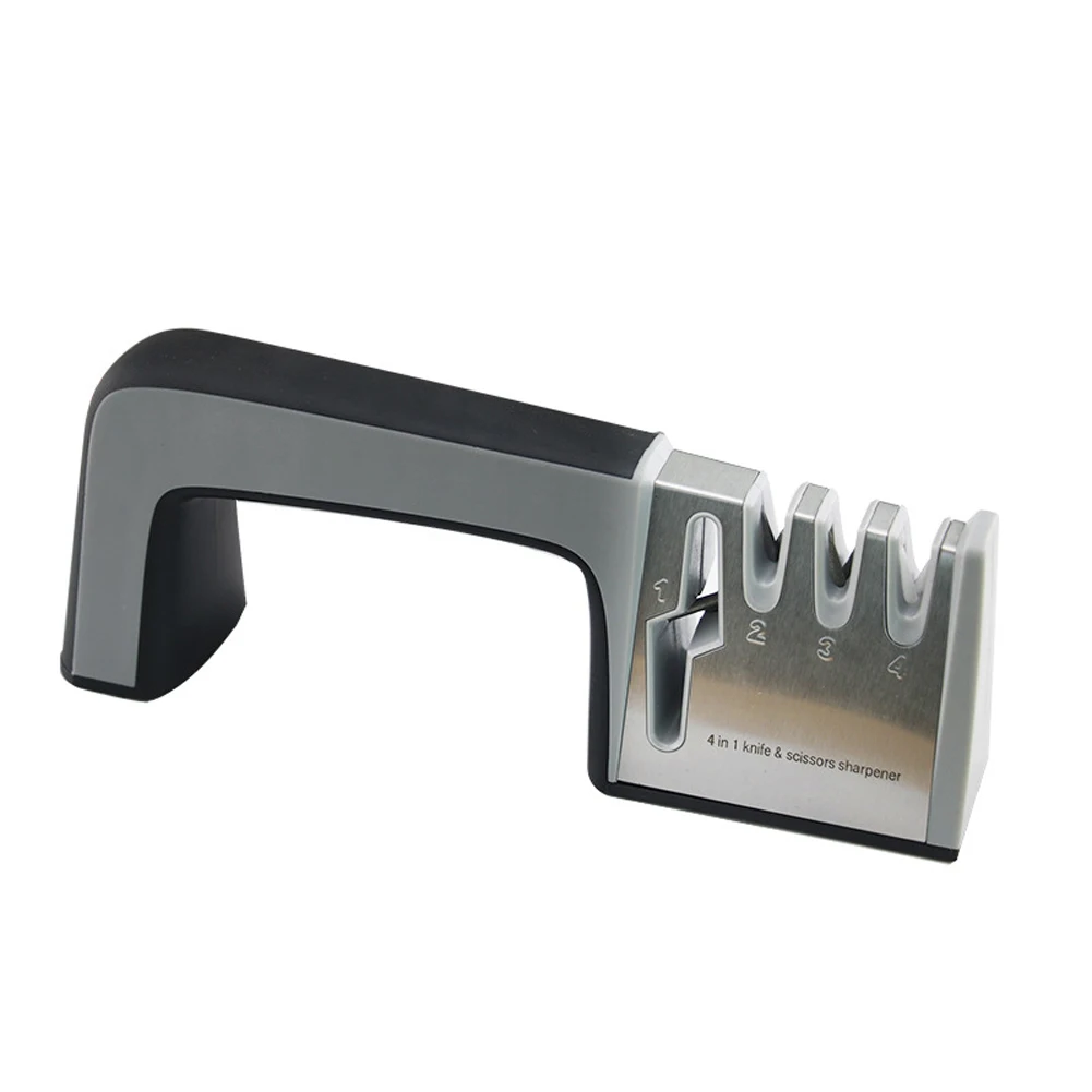 

New 4 in 1 Knife Sharpener Ceramic Kitchen Knife Shears Scissors Sharpening Tools Diamond Coated Non-slip Base Stainless Steel
