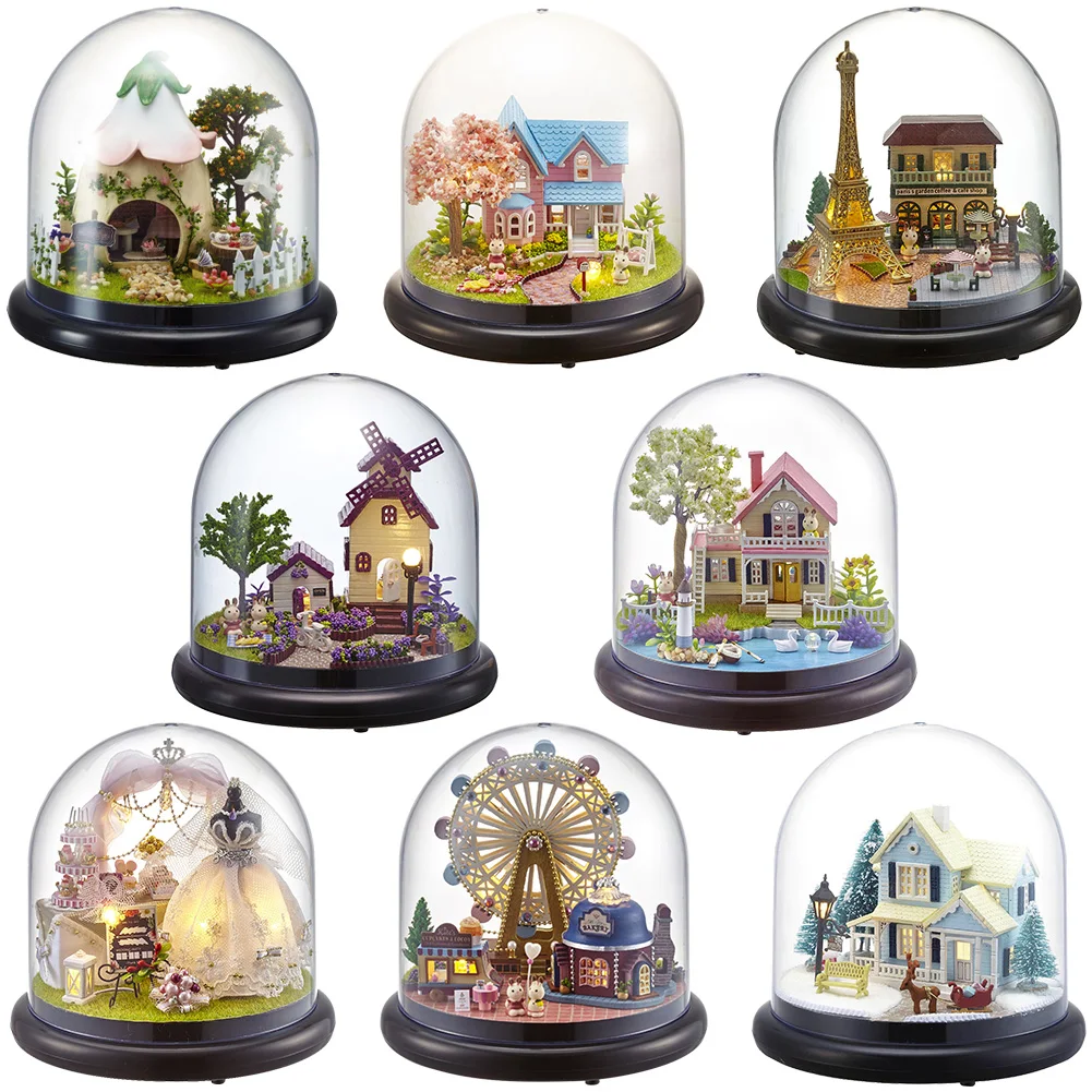 

DIY Wooden House Miniature Doll House Kits Mini DIY Miniature Dollhouse with Dust Cover Furniture Wooden House Toy for Kids