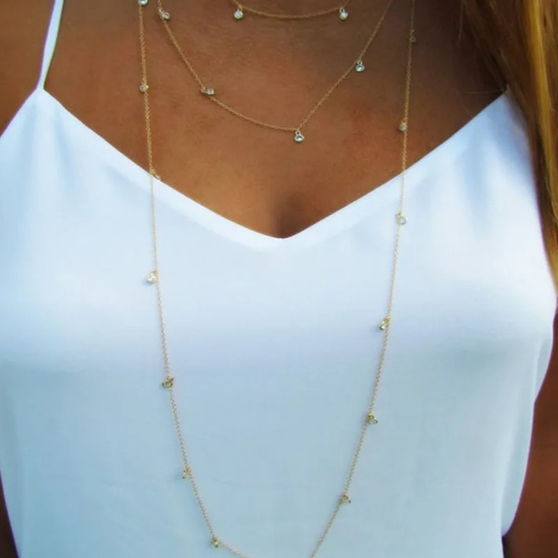 Ожерелье HebeDeer на цепочке для женщин простое ожерелье с кристаллами многослойное