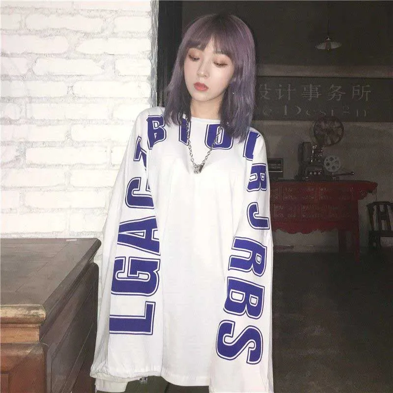 Модная длинная футболка NiceMix в стиле Харадзюку С буквенным принтом Женская