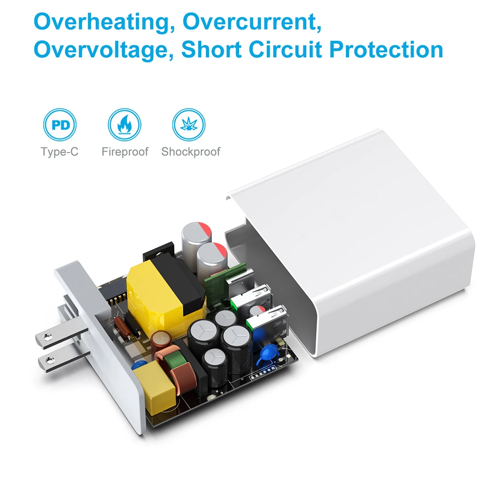 Настенное зарядное устройство 65 Вт 1 порт PD/QC3.0 2 порта USB Smart 2.4A 12 60 45 для ноутбуков C