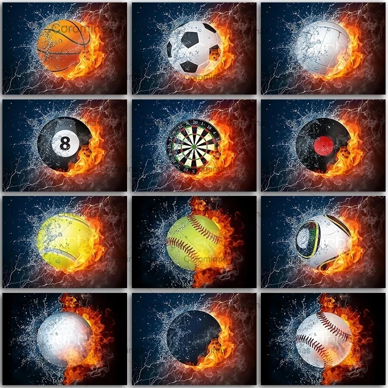 Diamond Painting Flame Basketball Football Billiard Music Full Square Round Drill Embroidery Mosaic Cross Stitch Kit Home Decor