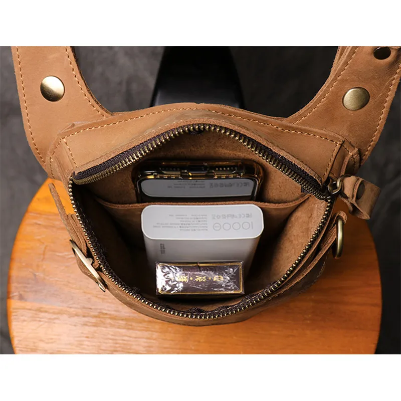 Male Crazy Horse Leather Waist Pack Phone Pouch Bags Men Belt Waist Bag Men's Small Chest Shoulder Belt Bag