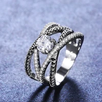silver plated zircon line womens ring girl engagement ring fashion wedding statement ring boutique jewelry christmas gift