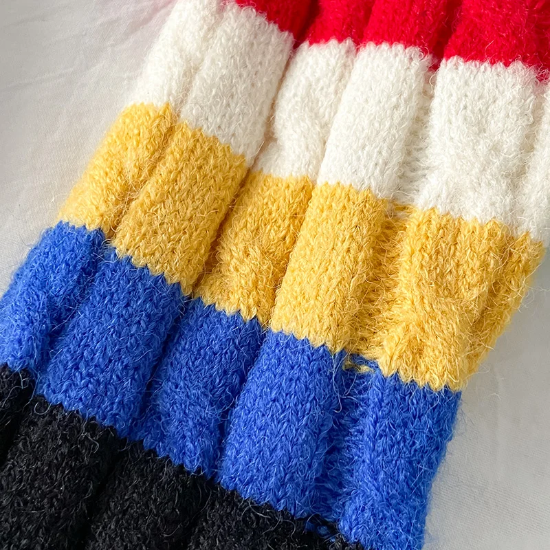 

EBAIHUI Women Short Cardigan Knitted Sweater Autumn Winter Long Sleeve V Neck Rainbow Striped Jumper Cardigans Casual Femme Coat