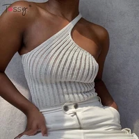 tossy summer new one shoulder knit tops for women sexy backless mini cropped top ladies yellow casual tank top streetwear