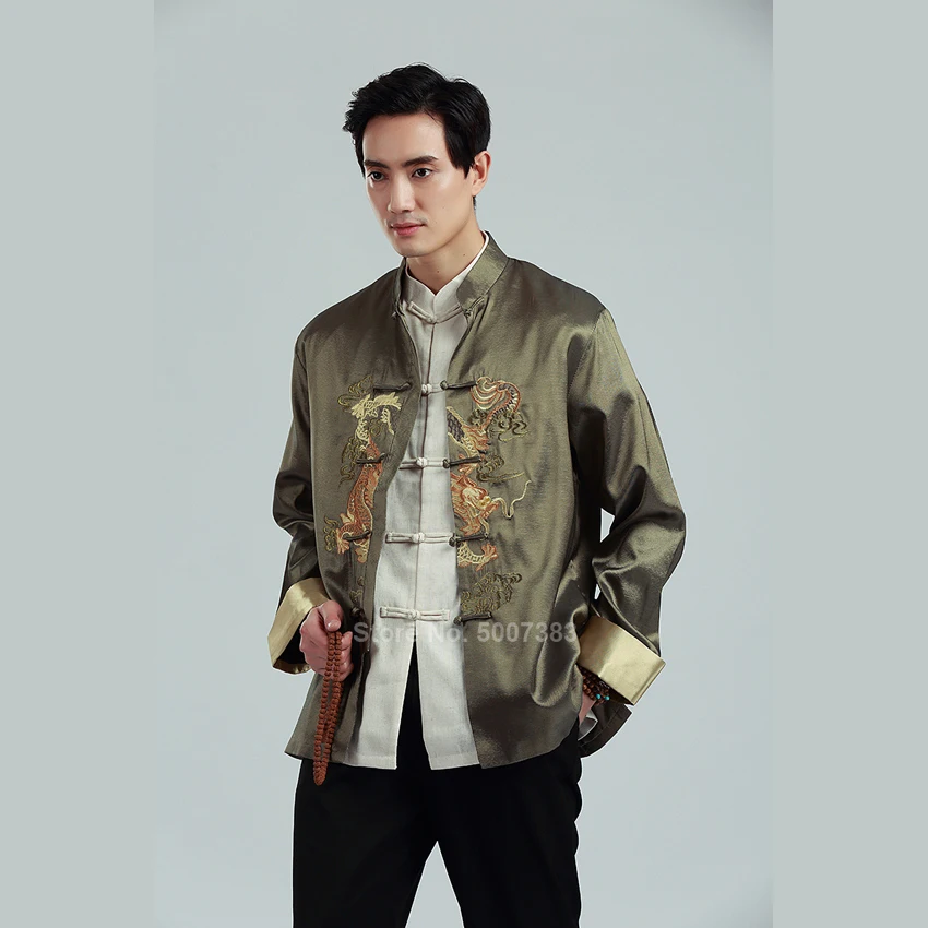 Мужская традиционная одежда в китайском стиле костюм танга с вышивкой дракона