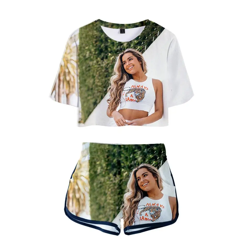 

Addison-Rae 3D printing girls and women street fashion trend cropped T-shirt shorts customized explosion short sleeve suit