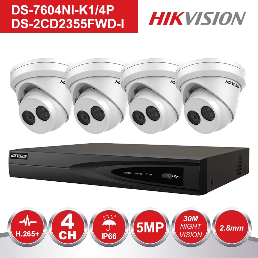 Hikvision 4CH NVR комплект CCTV система записи 5MP PoE ip камера P2P Водонепроницаемый Открытый