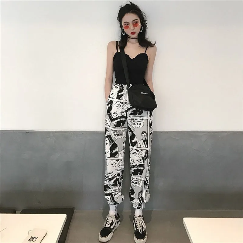Women Loose Sports Casual Pants Beam Foot Harem Comics Printed Joggers Mens Hip Hop Trousers 2020 | Женская одежда