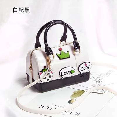 White Black Flower Новинка, силиконовая летняя милая сумка для конфет, желе, Женская Повседневная Сумка-тоут, женская сумка через плечо, пляжные сумки, сумка для девушек - Цвет: White Black Flower