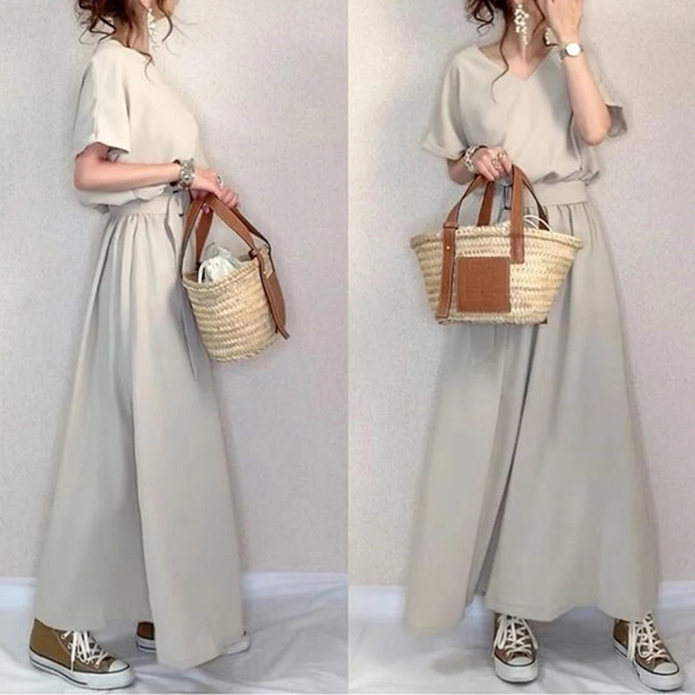 

Dress 2021 New Style Plain Dress Maxi Length Short Sleeve Ladies Fashion Standard Waist Wearing A Line Pullover Suit Summer Wear