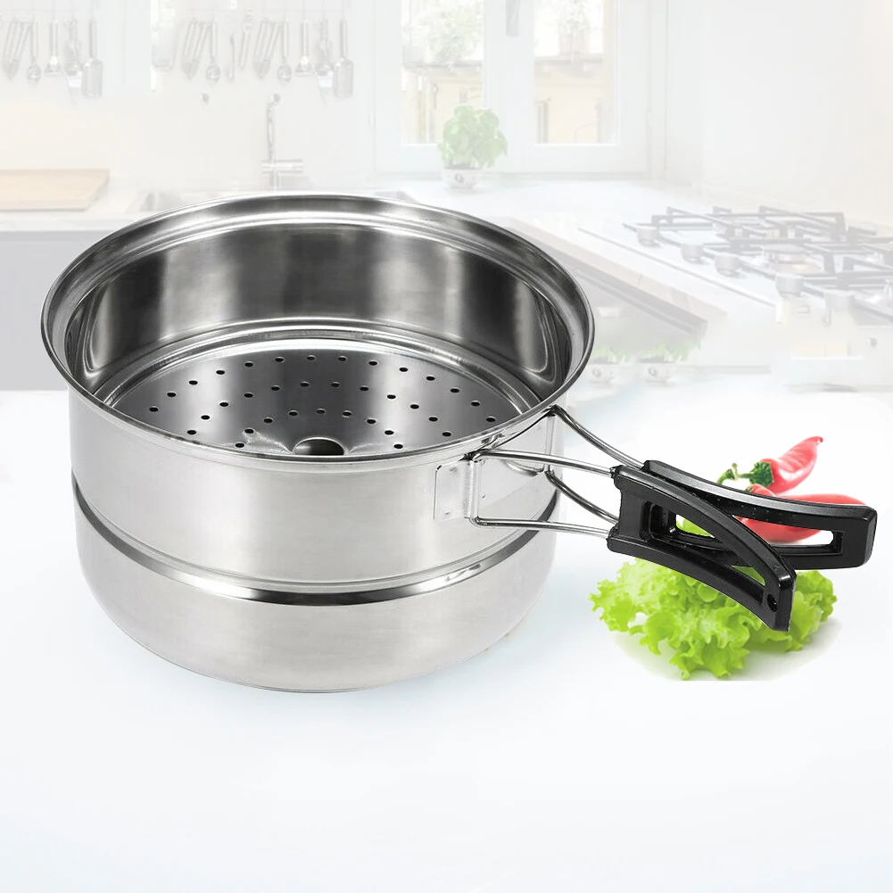 

3pcs Practical Cookware Kitchen Cooking Set Portable Stockpot Steaming Rack Home Frying Pan Stainless Steel Outdoor Easy Clean