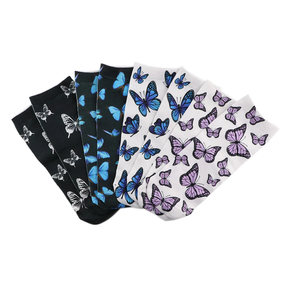 

MD1506 Butterfly Print Funny Cute Cartoon Unisex Short Sock Creative Colorful Multiple Butterfly Happy Low Ankle Socks For Women