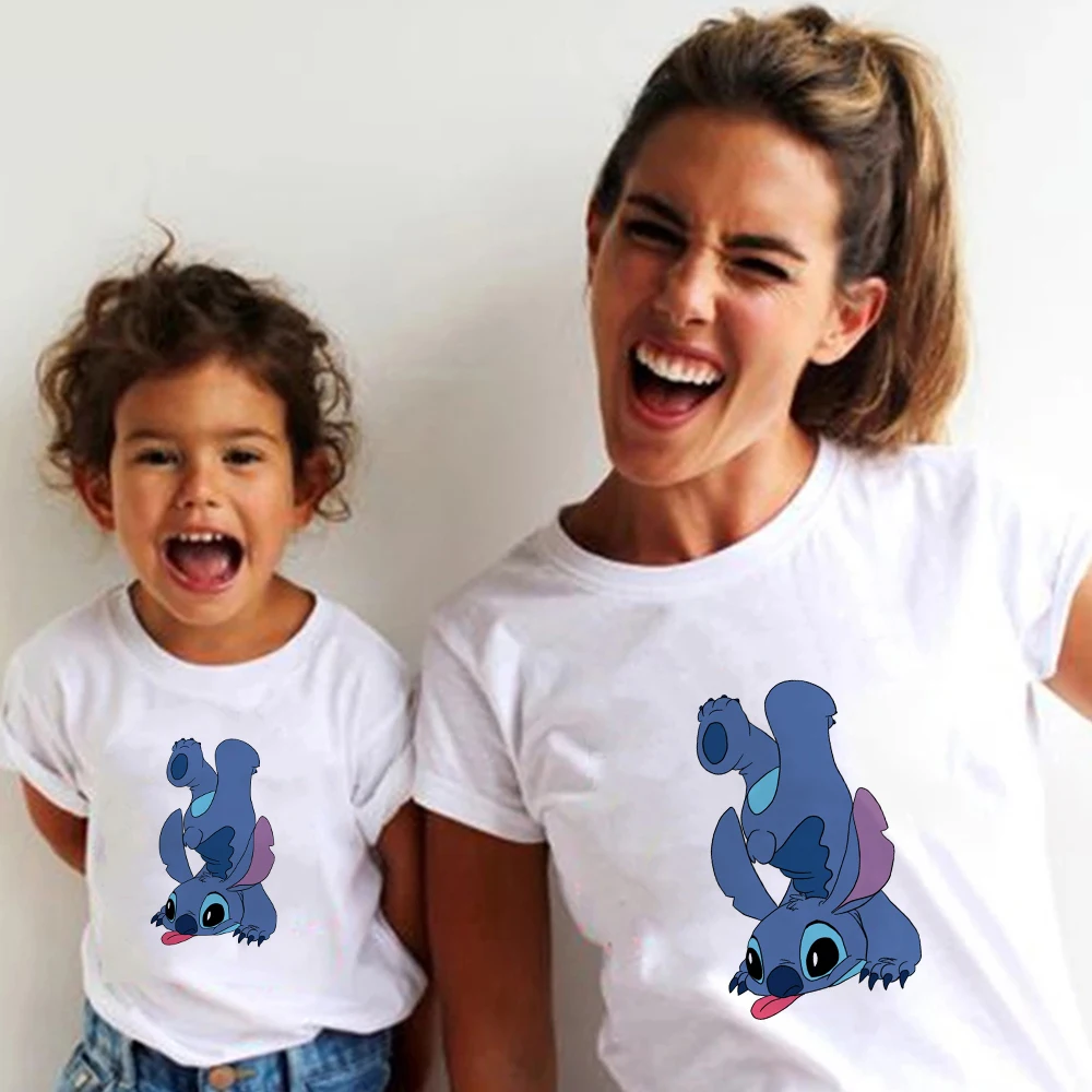 

Disney's Lilo & Stitch Graphic Famliy Look Streetwear Kids T-shirt Fashion Top Summer Short Sleeve O-neck Tops Family Clothes